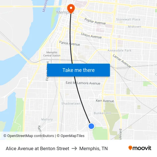 Alice Avenue at Benton Street to Memphis, TN map