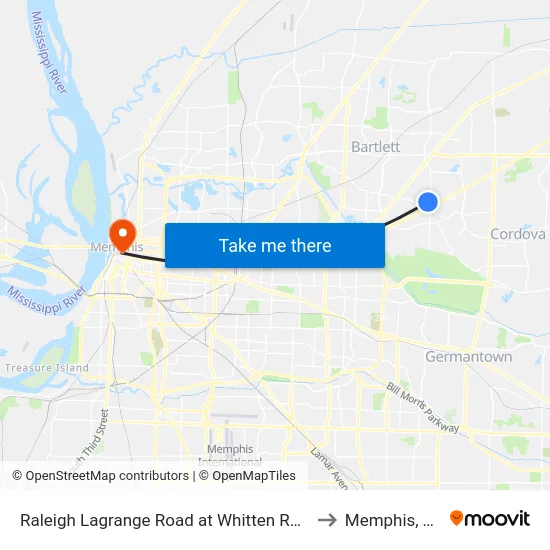 Raleigh Lagrange Road at Whitten Road to Memphis, TN map