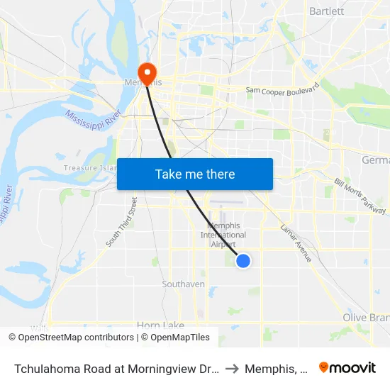 Tchulahoma Road at Morningview Drive to Memphis, TN map