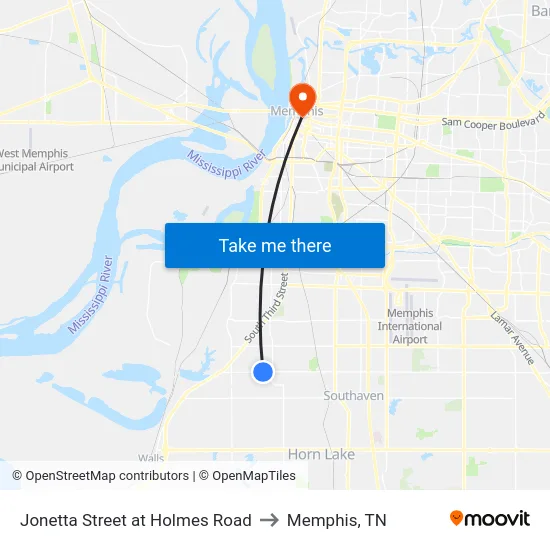 Jonetta Street at Holmes Road to Memphis, TN map