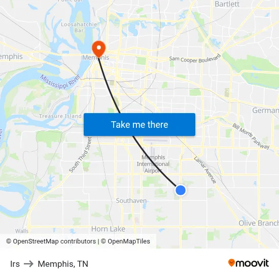 Irs to Memphis, TN map