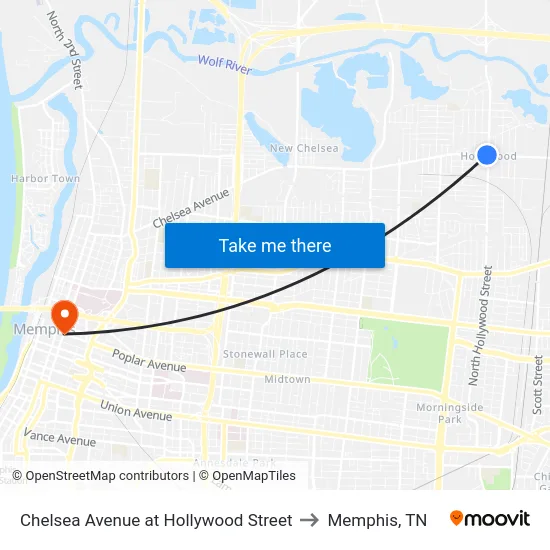 Chelsea Avenue at Hollywood Street to Memphis, TN map