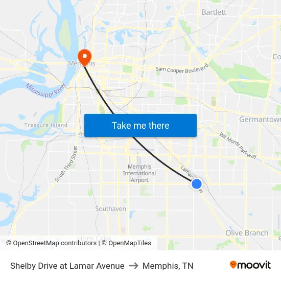 Shelby Drive at Lamar Avenue to Memphis, TN map