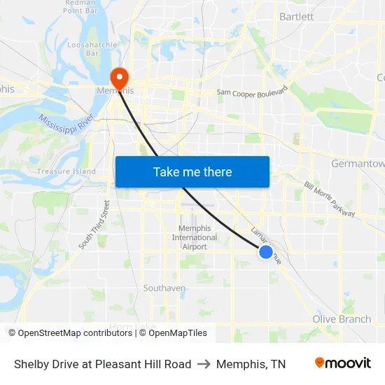 Shelby Drive at Pleasant Hill Road to Memphis, TN map