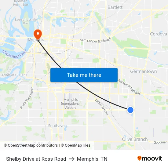 Shelby Drive at Ross Road to Memphis, TN map