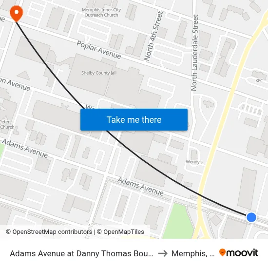 Adams Avenue at Danny Thomas Boulevard to Memphis, TN map