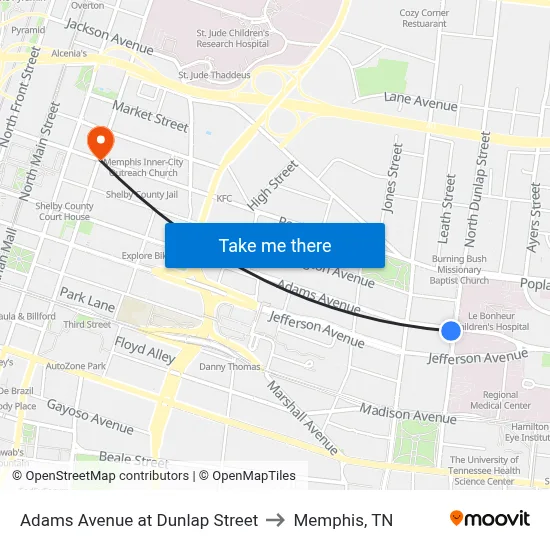 Adams Avenue at Dunlap Street to Memphis, TN map