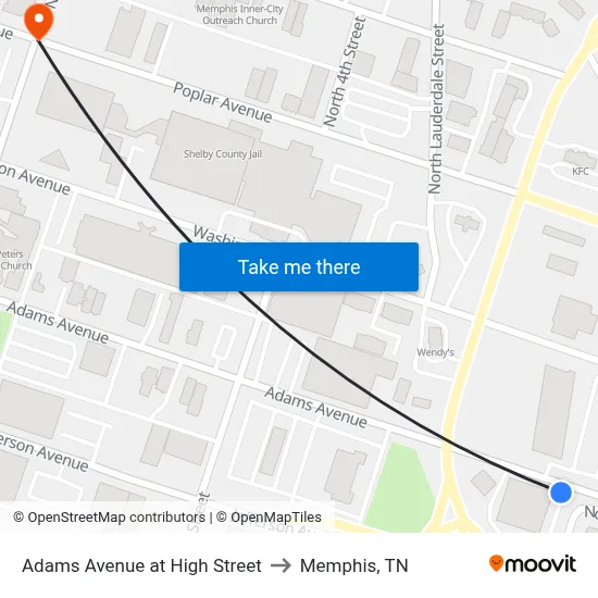 Adams Avenue at High Street to Memphis, TN map