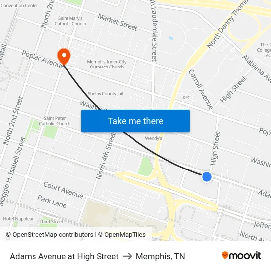 Adams Avenue at High Street to Memphis, TN map