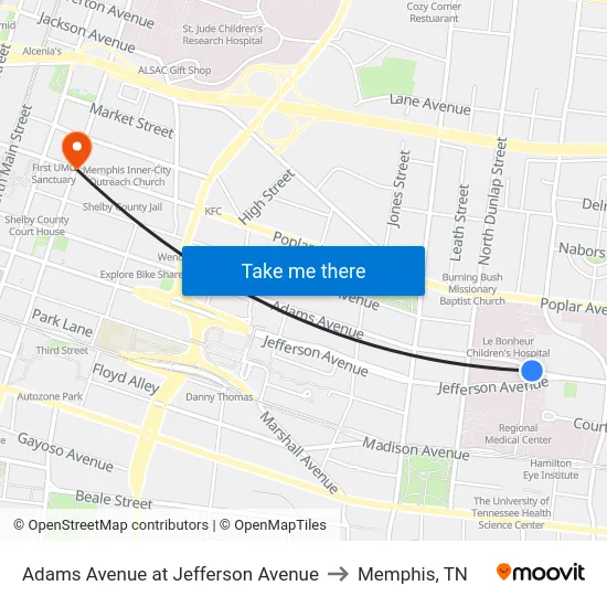 Adams Avenue at Jefferson Avenue to Memphis, TN map
