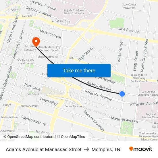 Adams Avenue at Manassas Street to Memphis, TN map