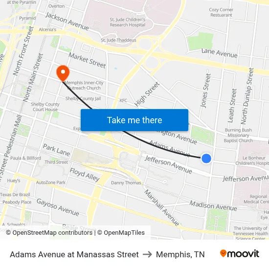 Adams Avenue at Manassas Street to Memphis, TN map