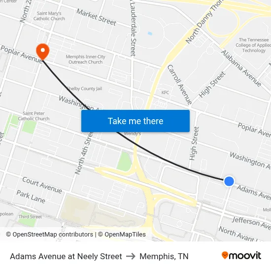 Adams Avenue at Neely Street to Memphis, TN map