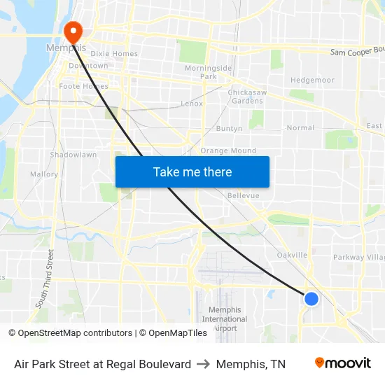 Air Park Street at Regal Boulevard to Memphis, TN map