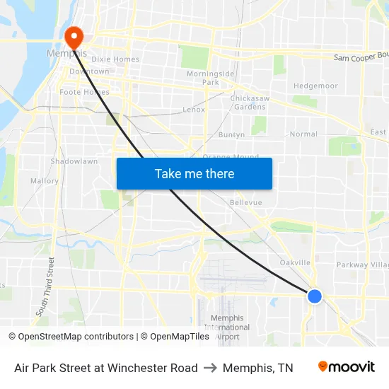 Air Park Street at Winchester Road to Memphis, TN map