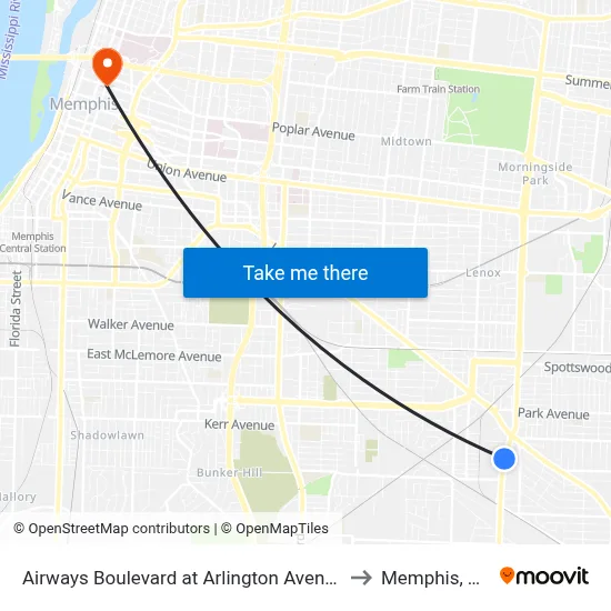 Airways Boulevard at Arlington Avenue to Memphis, TN map