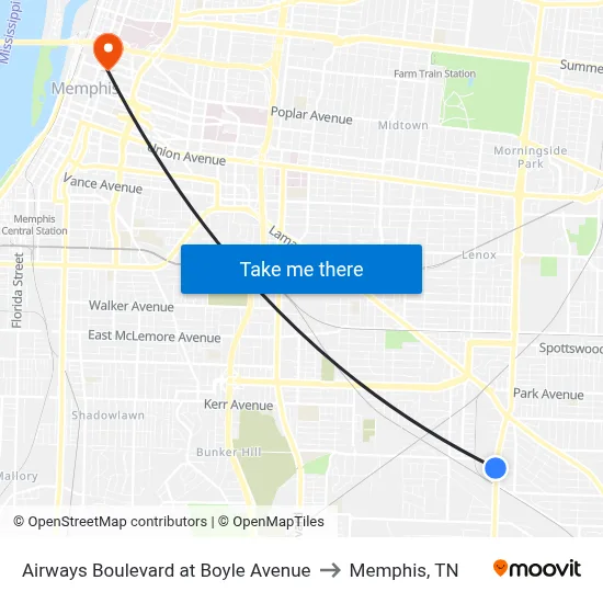 Airways Boulevard at Boyle Avenue to Memphis, TN map