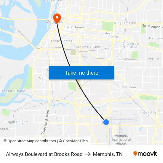 Airways Boulevard at Brooks Road to Memphis, TN map