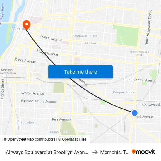 Airways Boulevard at Brooklyn Avenue to Memphis, TN map