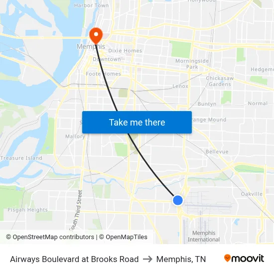 Airways Boulevard at Brooks Road to Memphis, TN map