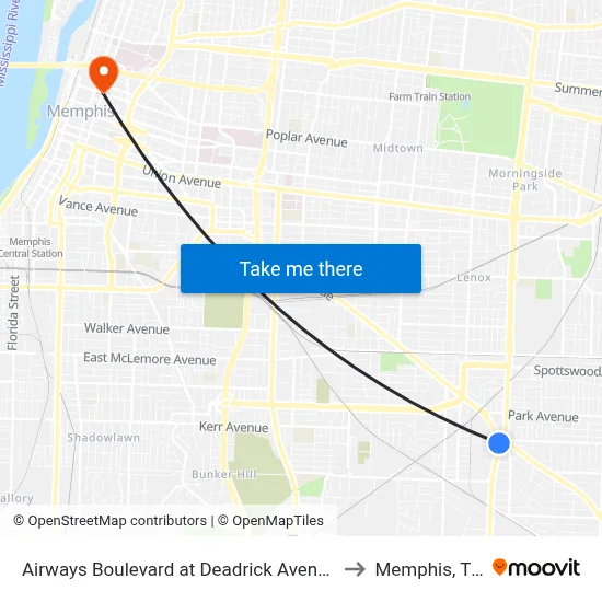 Airways Boulevard at Deadrick Avenue to Memphis, TN map