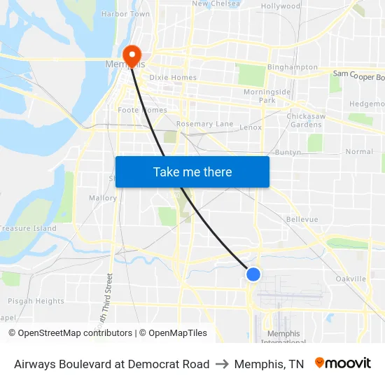 Airways Boulevard at Democrat Road to Memphis, TN map