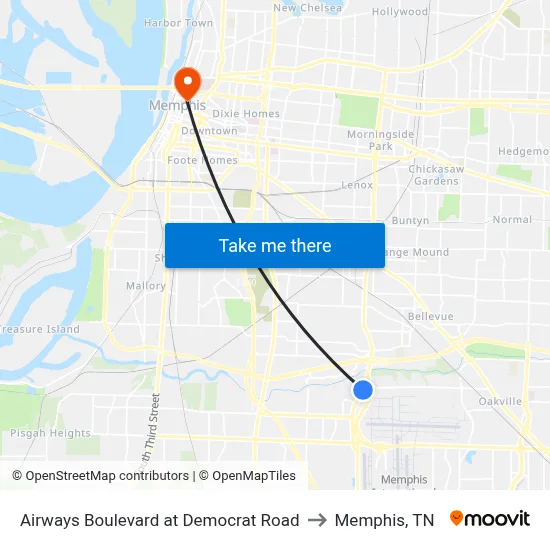 Airways Boulevard at Democrat Road to Memphis, TN map