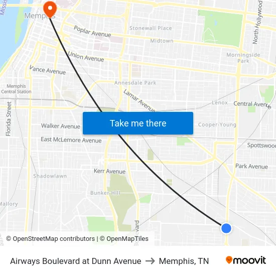 Airways Boulevard at Dunn Avenue to Memphis, TN map