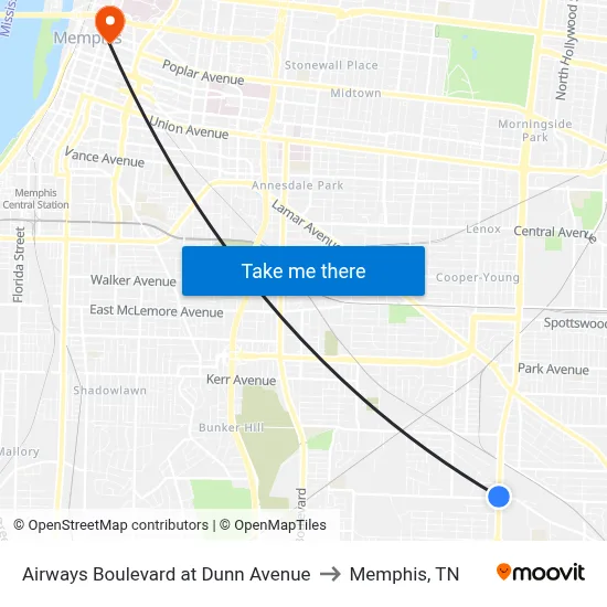 Airways Boulevard at Dunn Avenue to Memphis, TN map