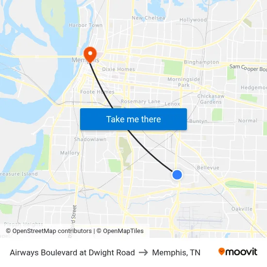 Airways Boulevard at Dwight Road to Memphis, TN map