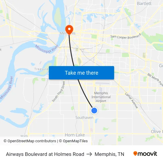 Airways Boulevard at Holmes Road to Memphis, TN map