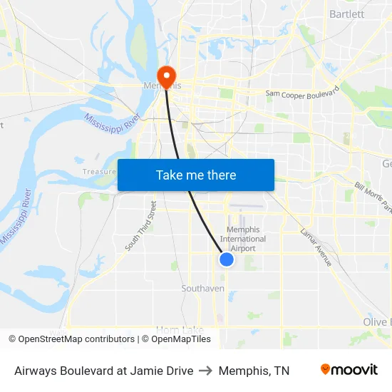 Airways Boulevard at Jamie Drive to Memphis, TN map