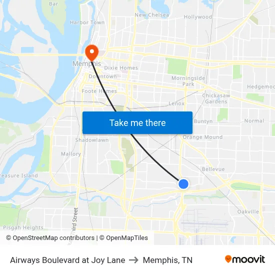 Airways Boulevard at Joy Lane to Memphis, TN map