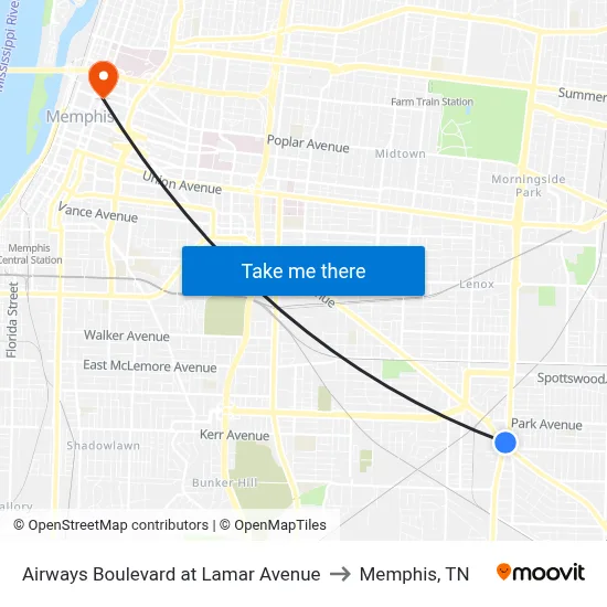 Airways Boulevard at Lamar Avenue to Memphis, TN map