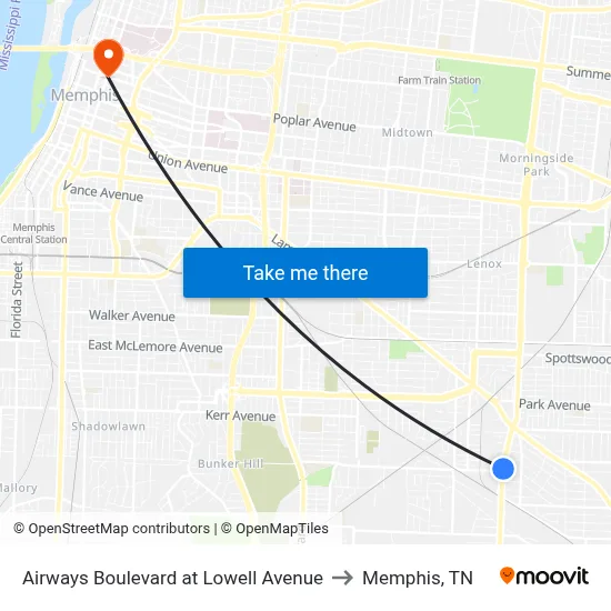 Airways Boulevard at Lowell Avenue to Memphis, TN map