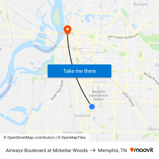 Airways Boulevard at Mckellar Woods to Memphis, TN map