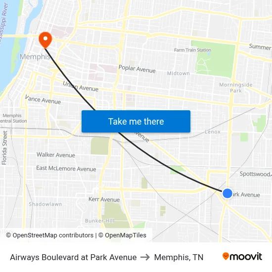 Airways Boulevard at Park Avenue to Memphis, TN map