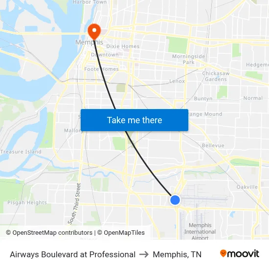 Airways Boulevard at Professional to Memphis, TN map