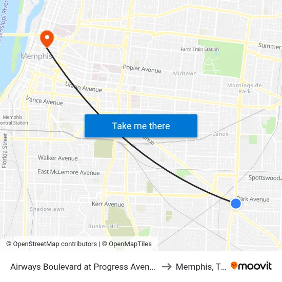 Airways Boulevard at Progress Avenue to Memphis, TN map