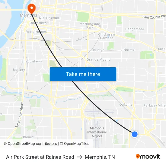 Air Park Street at Raines Road to Memphis, TN map