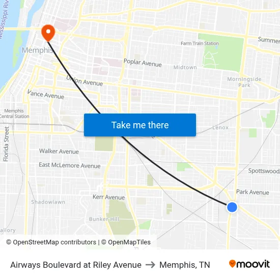 Airways Boulevard at Riley Avenue to Memphis, TN map