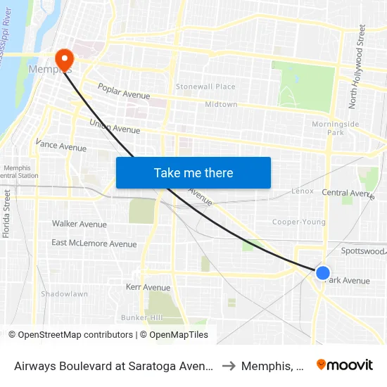 Airways Boulevard at Saratoga Avenue to Memphis, TN map