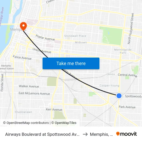 Airways Boulevard at Spottswood Avenue to Memphis, TN map