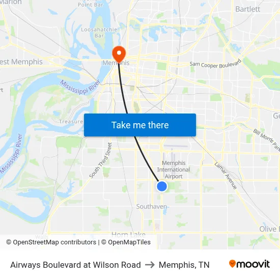 Airways Boulevard at Wilson Road to Memphis, TN map