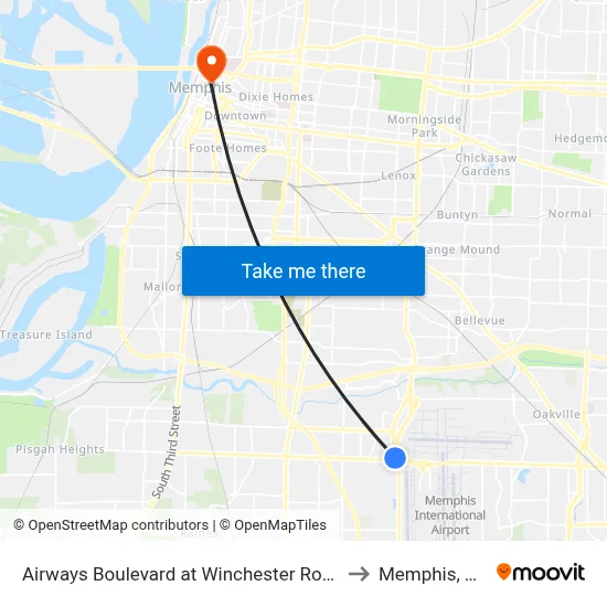 Airways Boulevard at Winchester Road to Memphis, TN map