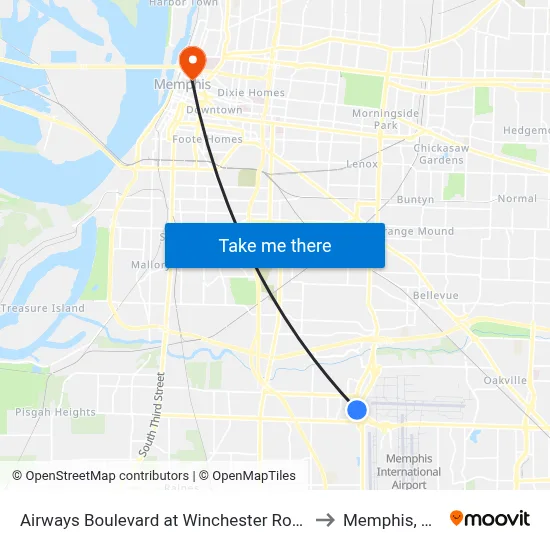 Airways Boulevard at Winchester Road to Memphis, TN map