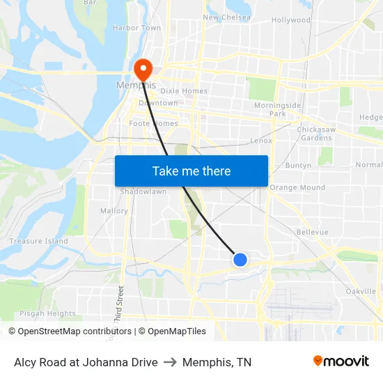 Alcy Road at Johanna Drive to Memphis, TN map