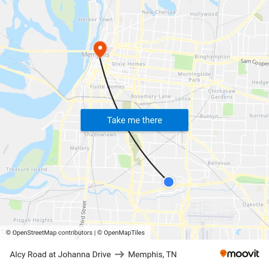 Alcy Road at Johanna Drive to Memphis, TN map