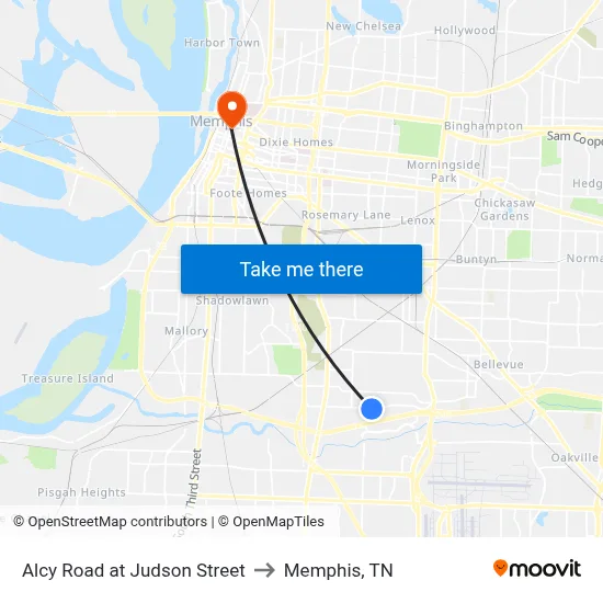 Alcy Road at Judson Street to Memphis, TN map