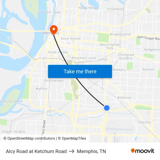 Alcy Road at Ketchum Road to Memphis, TN map